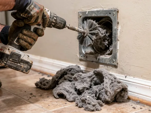 Certified North Smithfield Dryer Vent Cleaning technician performing dryer vent cleaning in North Smithfield